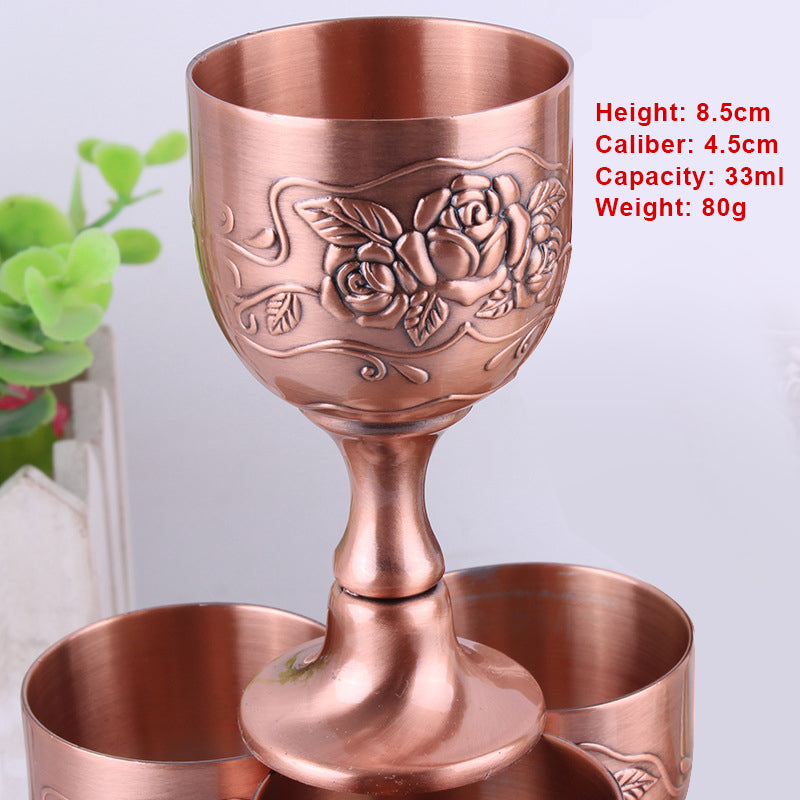 European Style Three-dimensional Carved Handmade Copperware Crafts Wine Set Copper Wine Glass Mini Goblet White Wine Glass