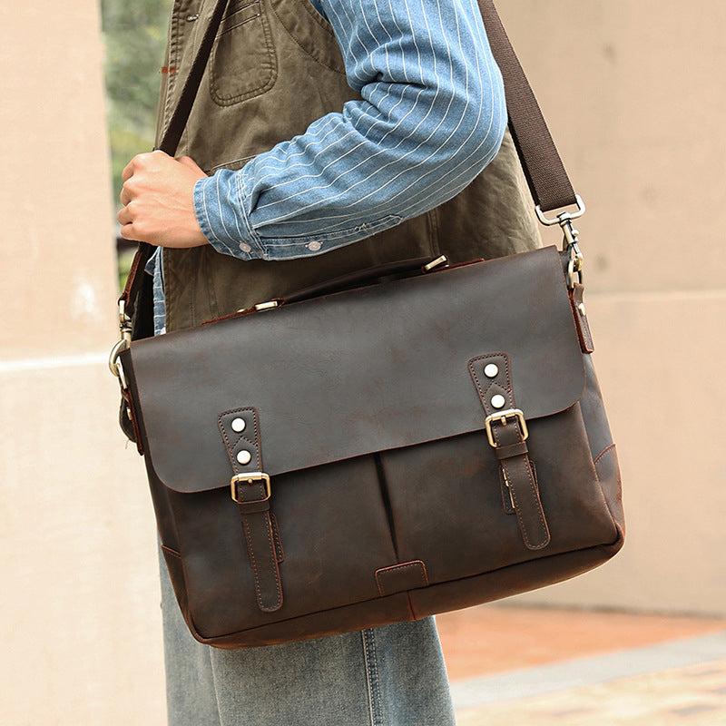 Genuine Leather Men&#39;s Messenger Crossbody Bag