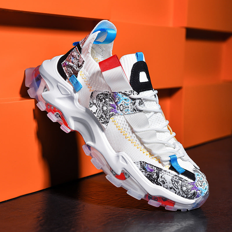 Breathable Fly Woven Mesh Shoes Men&#39;s Daddy Shoes Popcorn Running Sneakers