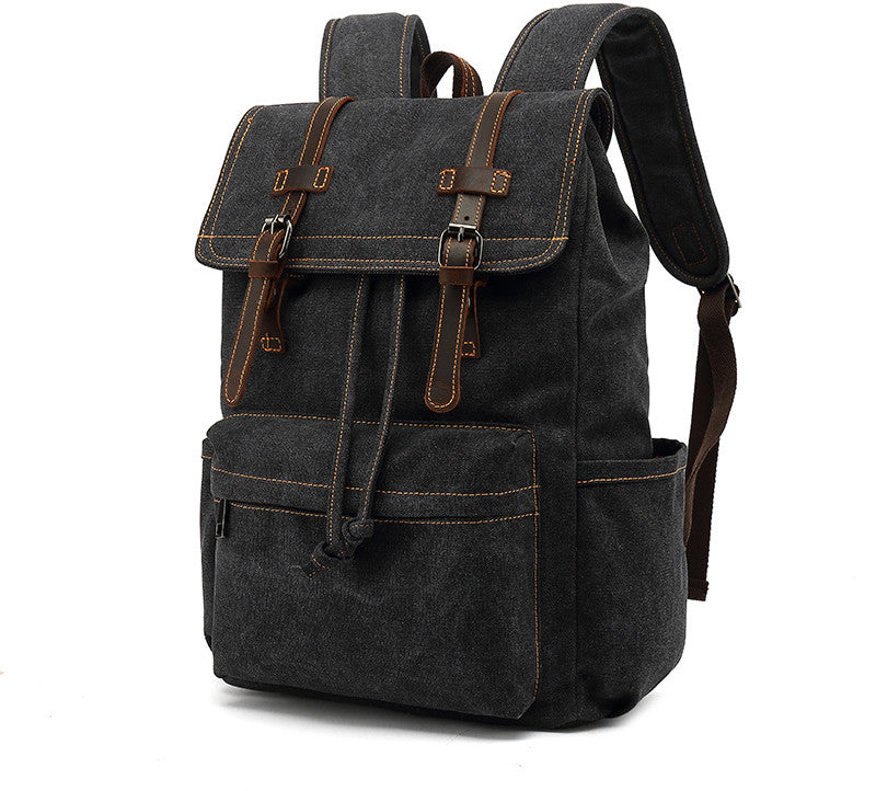 Men&#39;s Backpack Vintage Crazy Horse Leather Outdoor Travel Canvas Bag