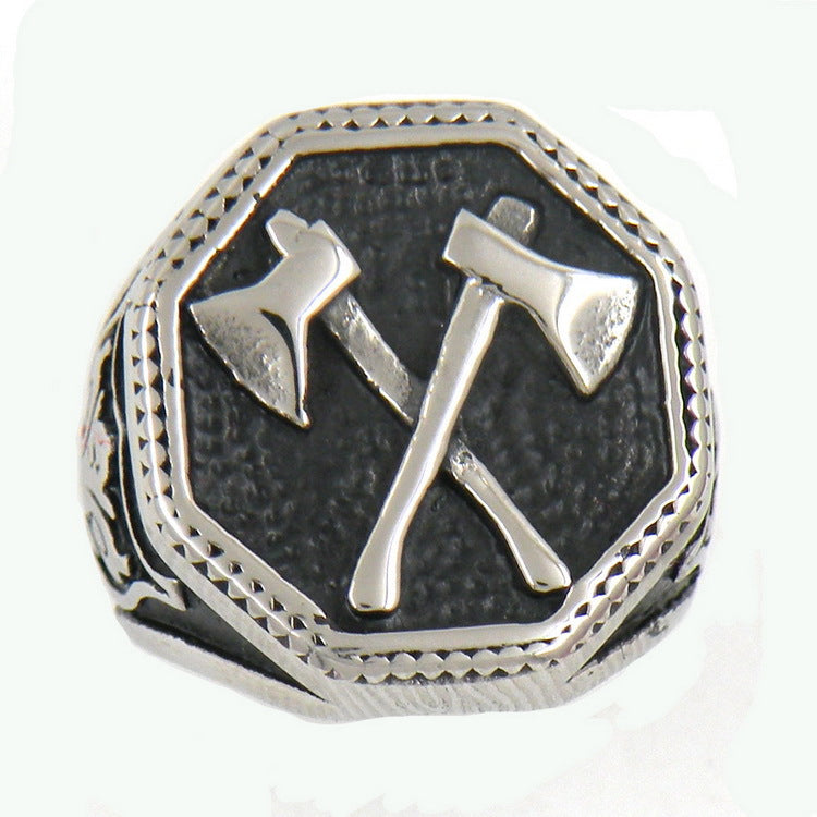 Viking Warrior Double Axe Cross Stainless Steel Ring