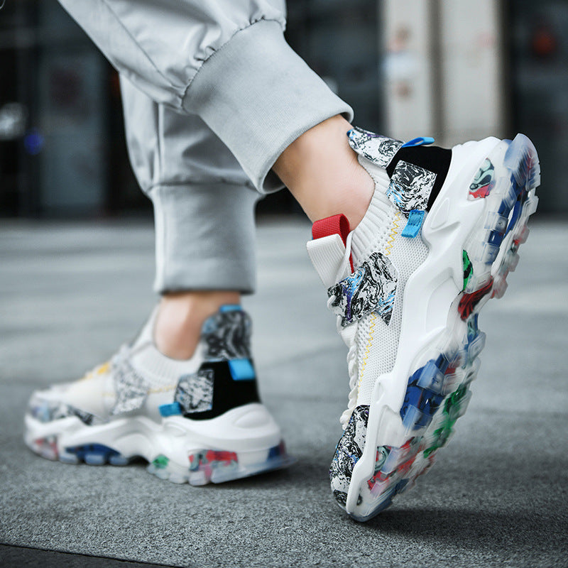 Breathable Fly Woven Mesh Shoes Men&#39;s Daddy Shoes Popcorn Running Sneakers