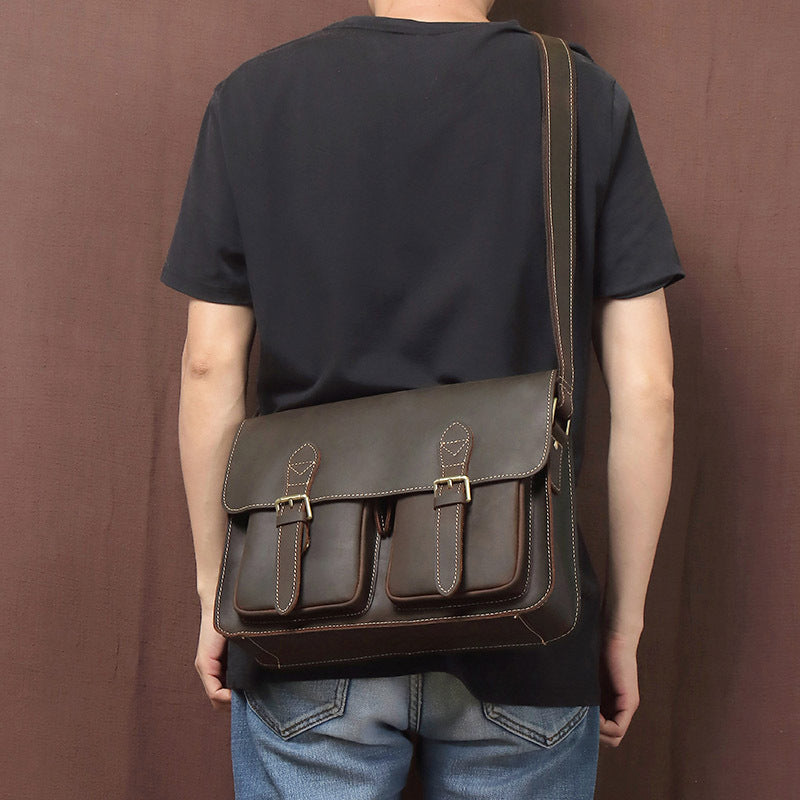 Retro Men&#39;s Cowhide Handbag One Shoulder Crossbody Messenger Bag