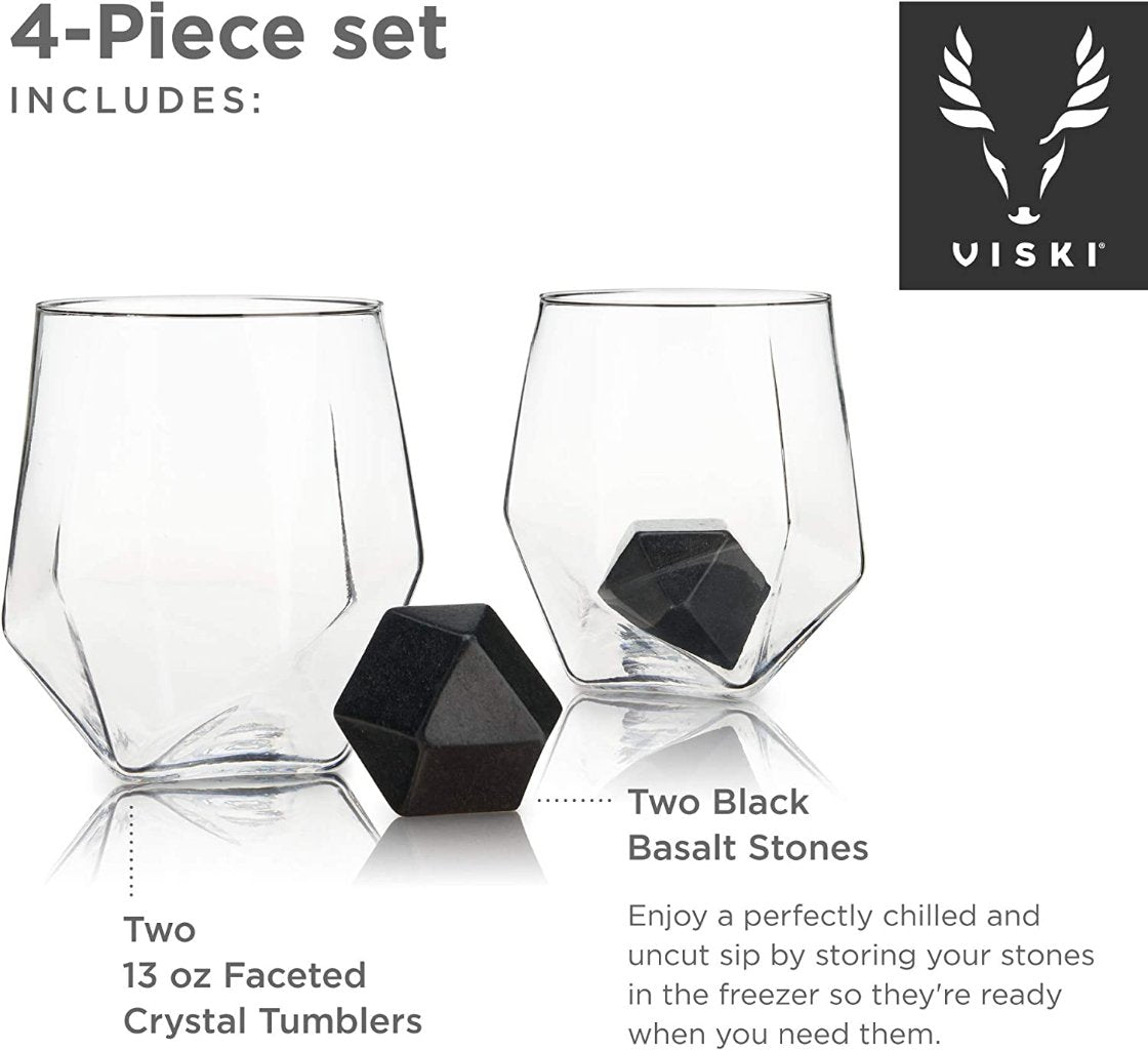 4-Piece Faceted Tumbler &amp; Hexagonal Basalt Stone Set by Visk - The Gifted Man