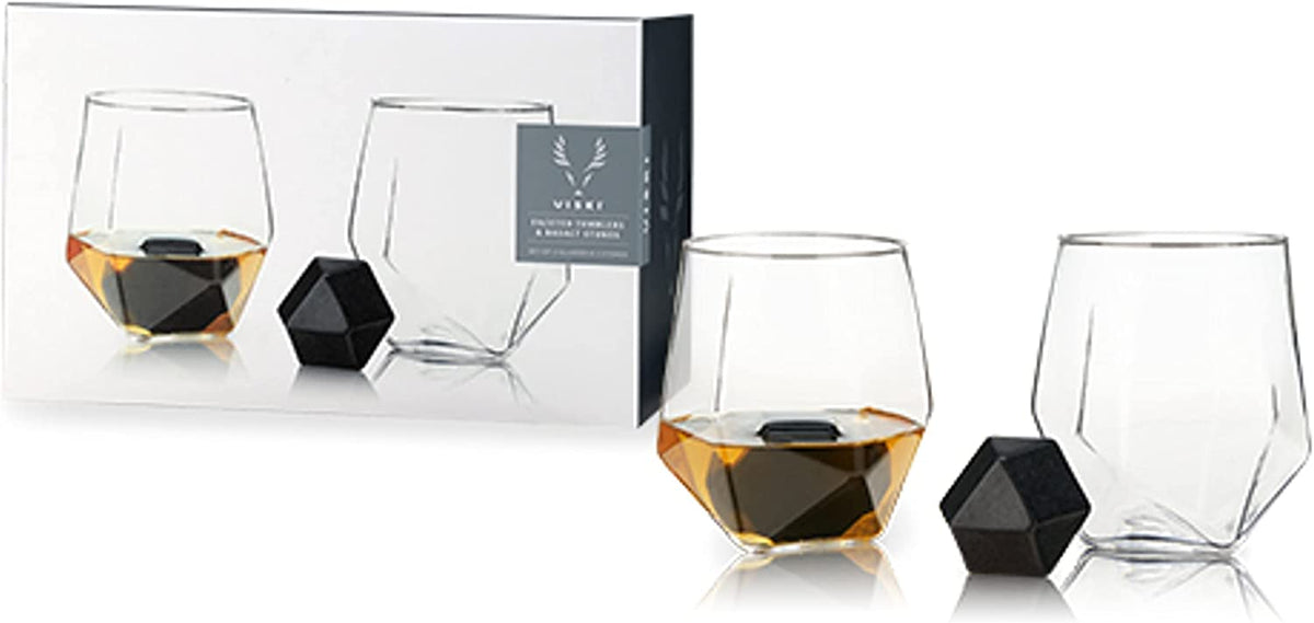 4-Piece Faceted Tumbler &amp; Hexagonal Basalt Stone Set by Visk - The Gifted Man