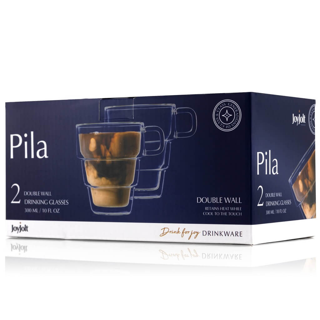 Pila Double Wall Coffee Glasses, 10 Oz, Set of 2