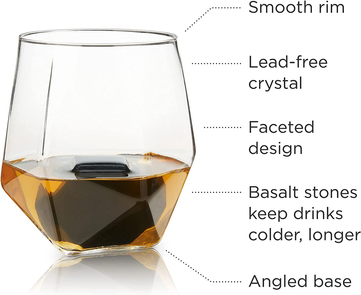 4-Piece Faceted Tumbler &amp; Hexagonal Basalt Stone Set by Visk