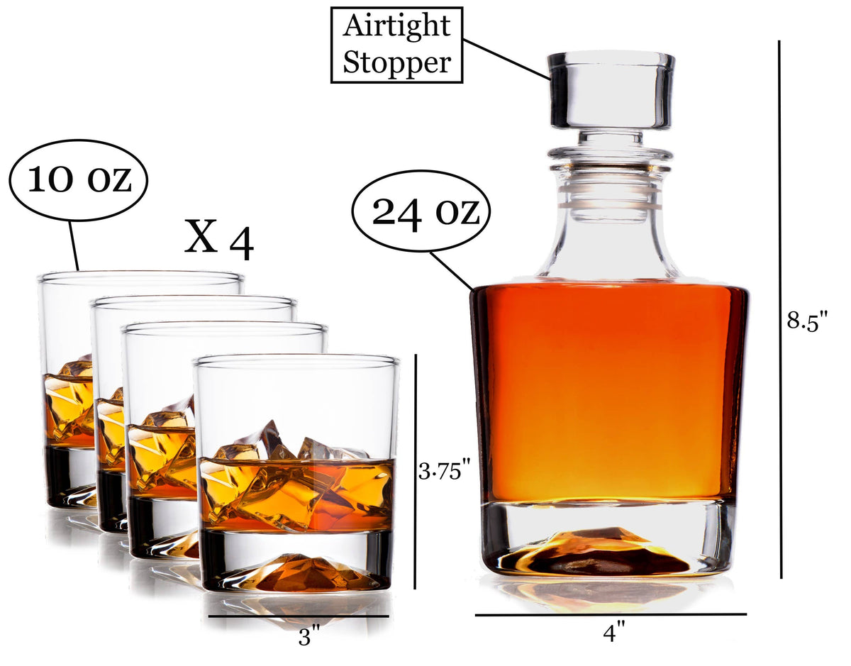 Whiskey Decanter &amp; 4 Whiskey Glasses Set Airtight Stopper