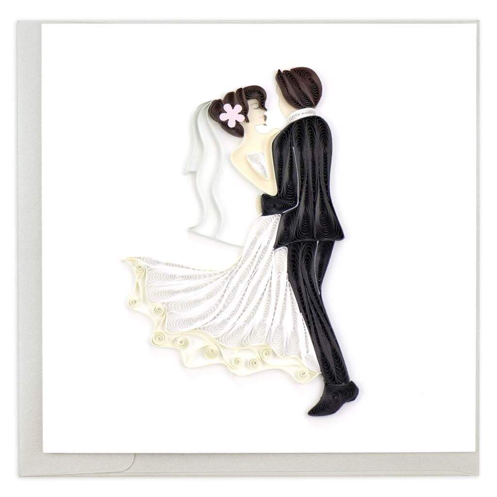 Quilled Dancing Bride &amp; Groom Wedding Card