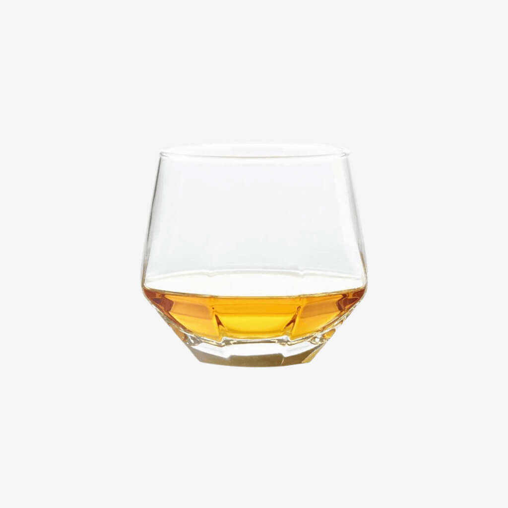 Clean, sleek lines with a heavy base. Perfect for a Manhattan, Old Fashioned, or Scotch on the rocks. The star bottom allows for the glass to sit at an angle creating a spectacular conversation piece.