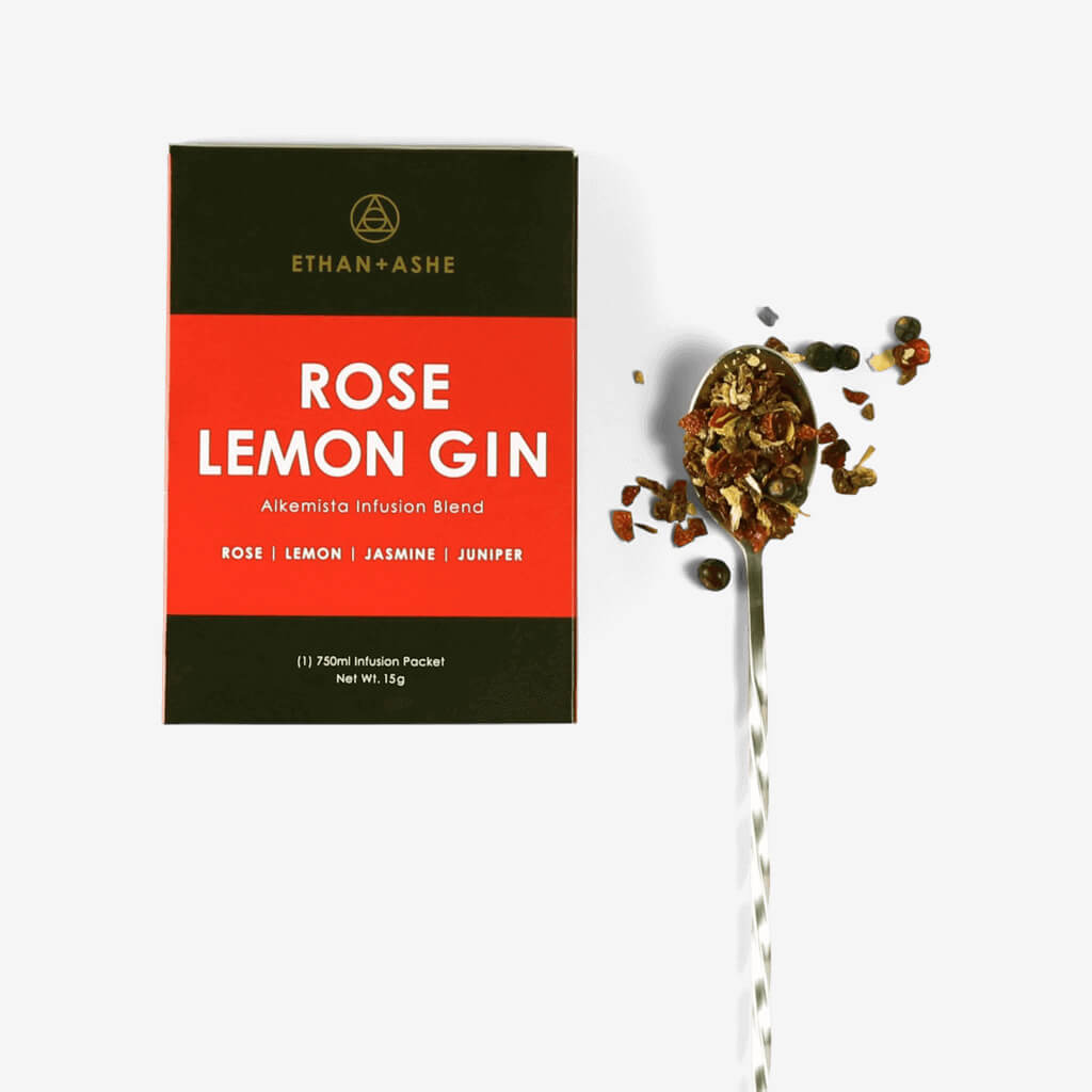 Unleash your creative spirit!  Alkemista Infusion Blends make it easy to transform ordinary alcohol into extraordinary cocktail spirits. Designed to work with the Alkemista Infusion Vessel, the Rose Lemon Gin blend packet will infuse 750ml.  A harmony of floral, citrus and juniper notes transform everyday vodka into a well-balanced craft gin.  (1)750ml Infusion Packet