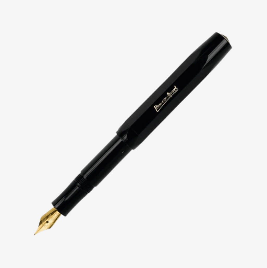A subtle, classy touch makes the Kaweco Classic Sport Chess Fountain Pen, Black a very elegant fine writing choice, a chessboard motif embossed on the grips of the cap.  FEATURES  Includes 1 ink cartridge  Signature octagon shaped barrel  Kaweco Sport engraved in gold 