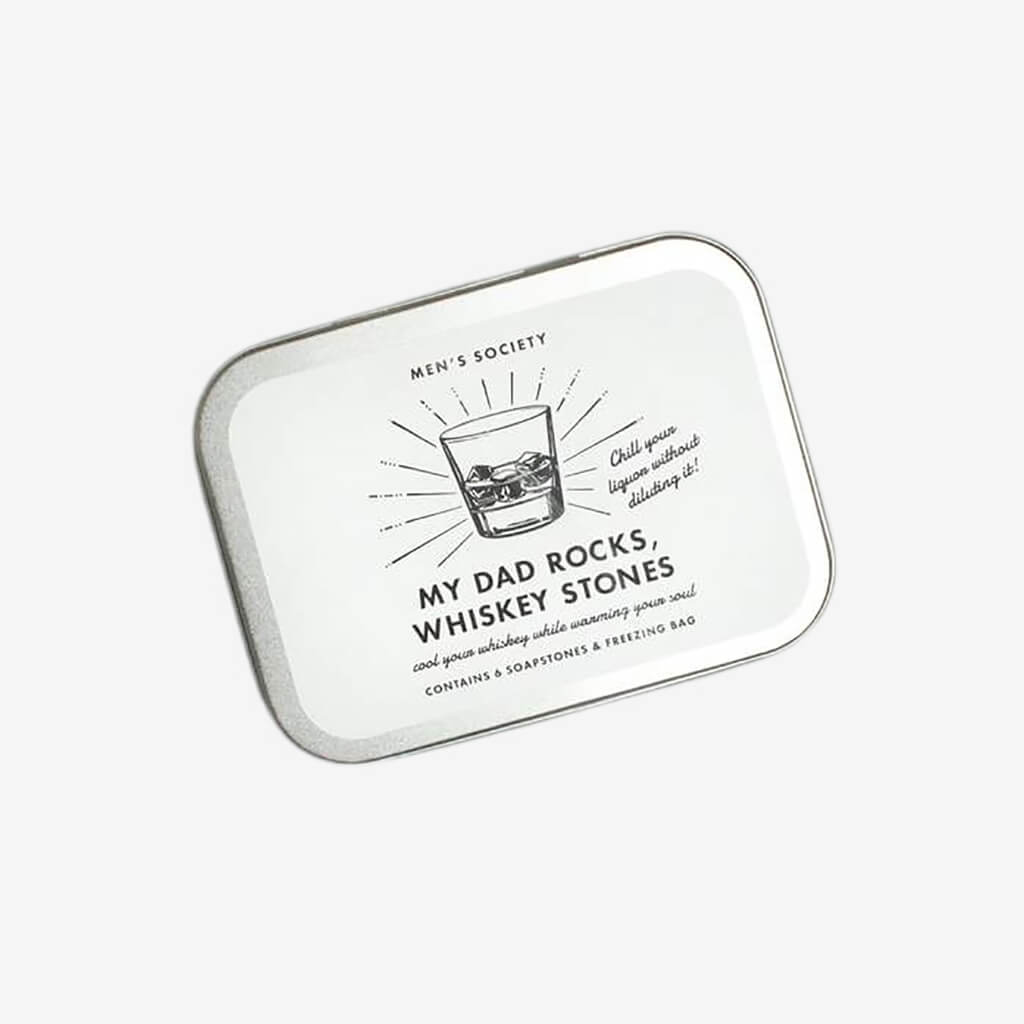 These whiskey stones for your dad are a great alternative to ice.  Drop them in his whiskey (or any tipple) to chill the drink without diluting it and ruining the flavour.  Made from 100% Soapstone, which doesn&#39;t taste of anything and won&#39;t crumble up in his drink.  These whiskey stones can be reused time and time again, just wash them (the dishwasher is fine) and freeze again in their bag.  Cotton Bag  6 Whiskey Stones 