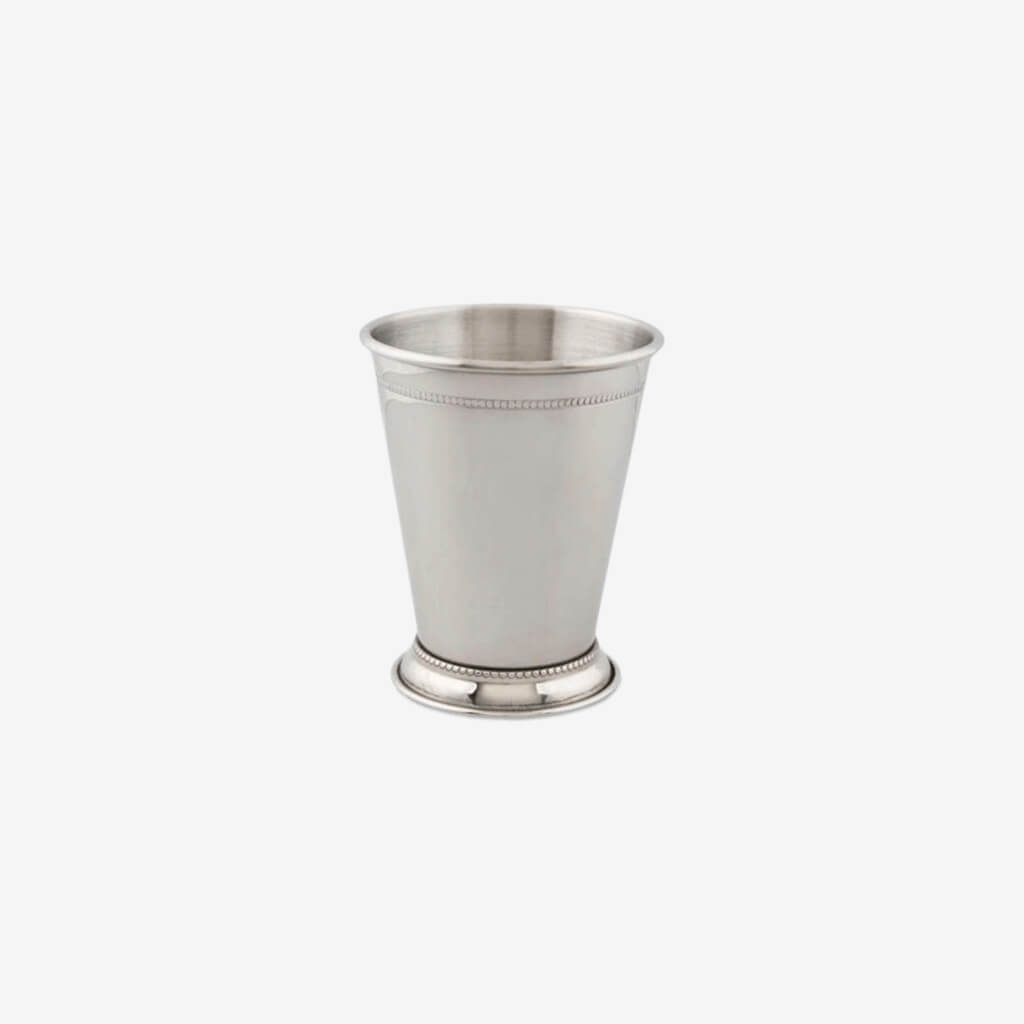 The Mint Julep is the traditional cocktail of the Kentucky Derby and deserves its own vessel.   This Mint Julep Cup shows off the bourbon and mint-packed cocktail, and can just as easily be repurposed as a handsome vase.
