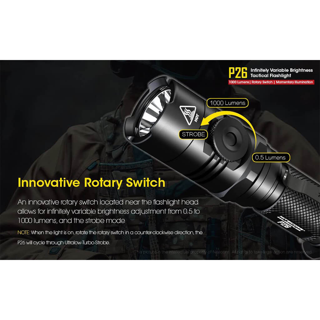 Nitecore P26 Variable Output Tactical Flashlight - 1000 Lumens