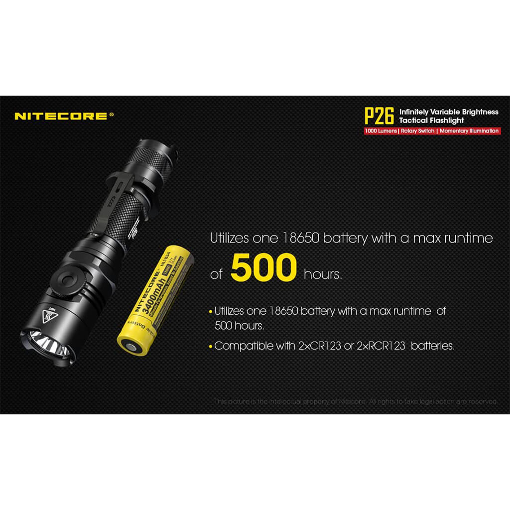 Nitecore P26 Variable Output Tactical Flashlight - 1000 Lumens