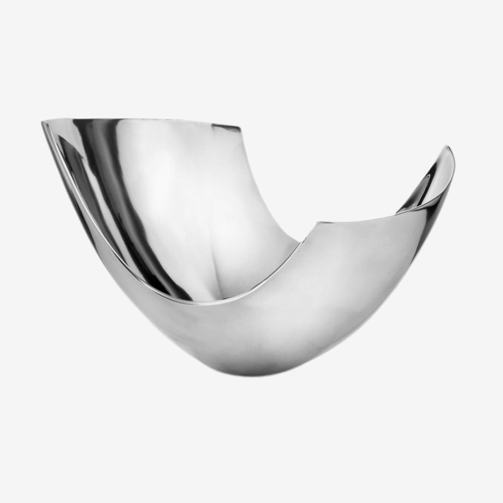 The Pala Aluminum Contemporary Abstract Bowl has clean contemporary lines. The open design displays fillers that can be easily viewed. Buffed to a beautiful shiny finish this Bowl make a statement on a Counter, Coffee Table or anywhere your contemporary taste desires.