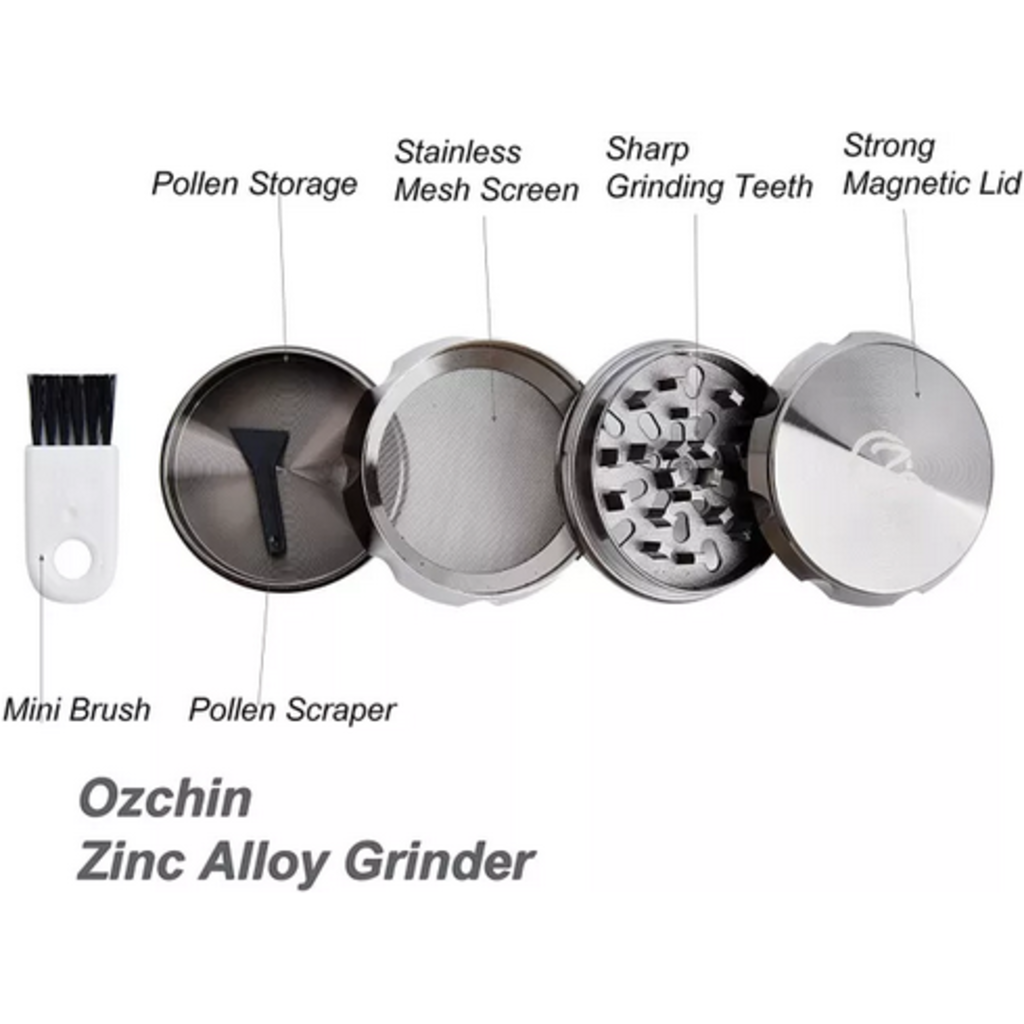 OZCHIN 4 Pieces Spice Herb Grinder 2.4&quot; Zinc Alloy with Pollen Scraper and Mini Cleaning Brush