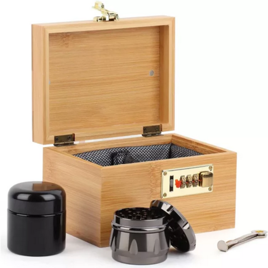 Stash Box Combo - Accessories Kit, Locking Bamboo Box with Grinder, UV -  The Gifted Man