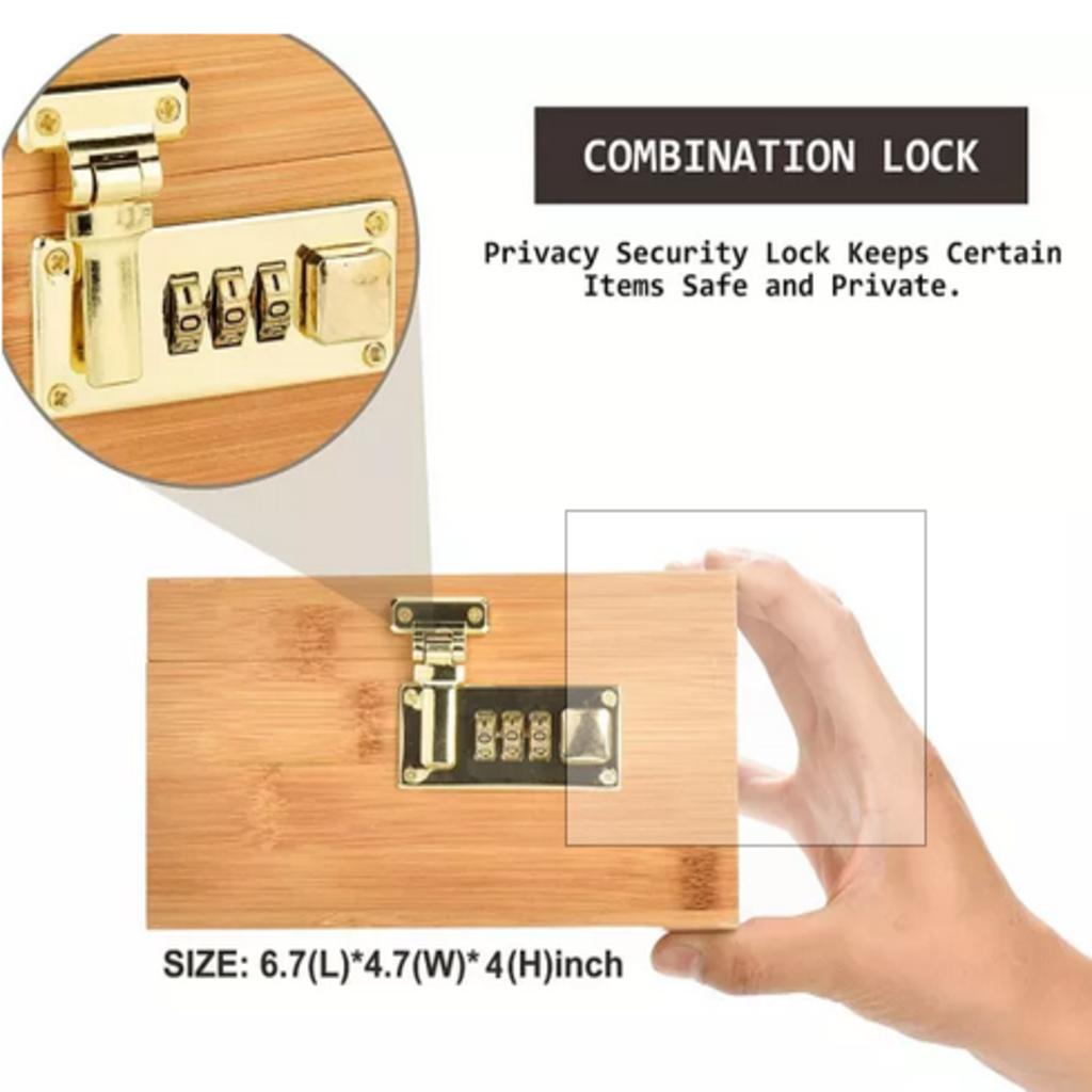 Stash Box Combo - Accessories Kit, Locking Bamboo Box with Grinder, UV Glass Stash Jar, Bamboo Box with Lock
