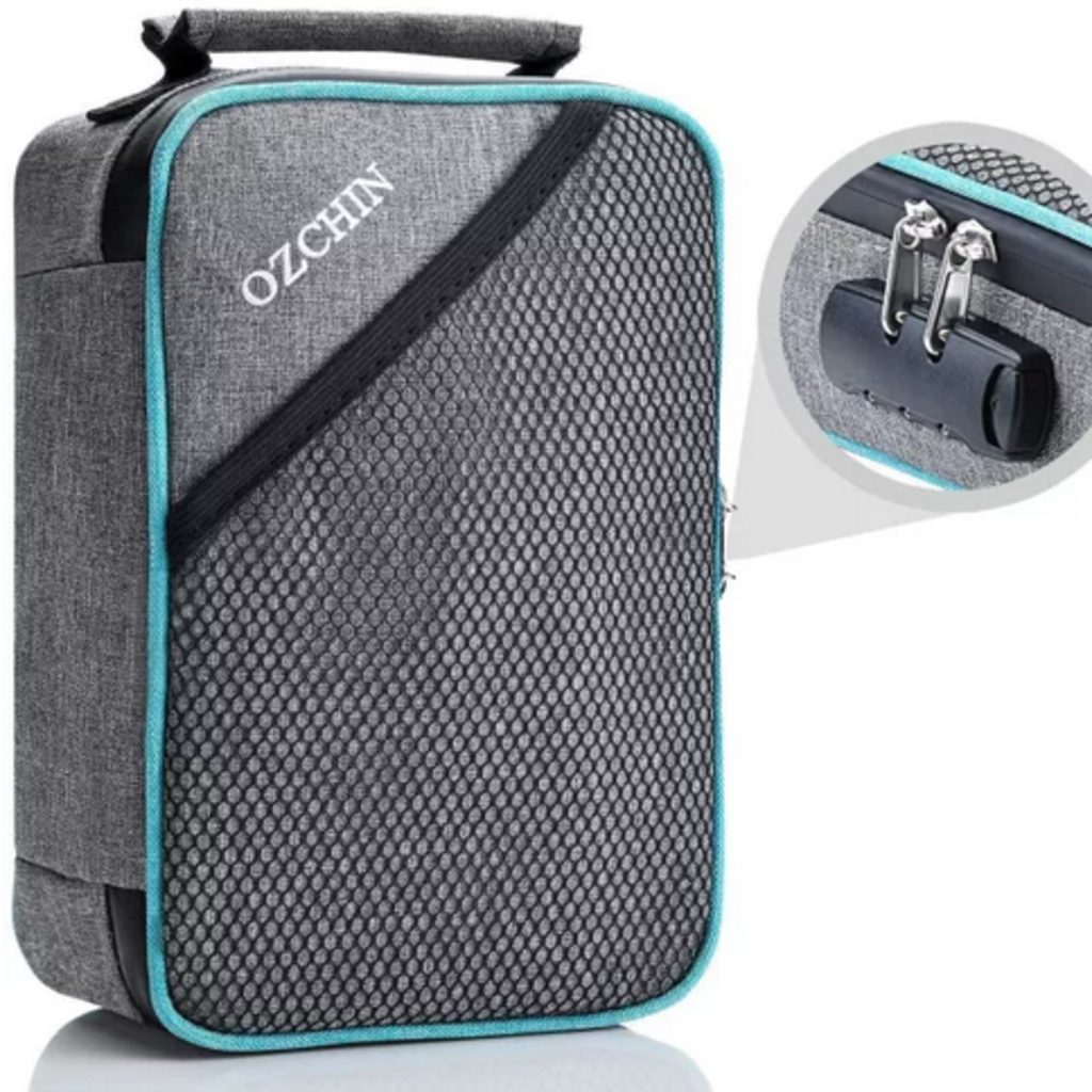 OZCHIN Smell Proof Bag with Combination Lock Odor Proof Stash Case Container; Medicine Lock Box Bag Travel Storage Case (Gray)