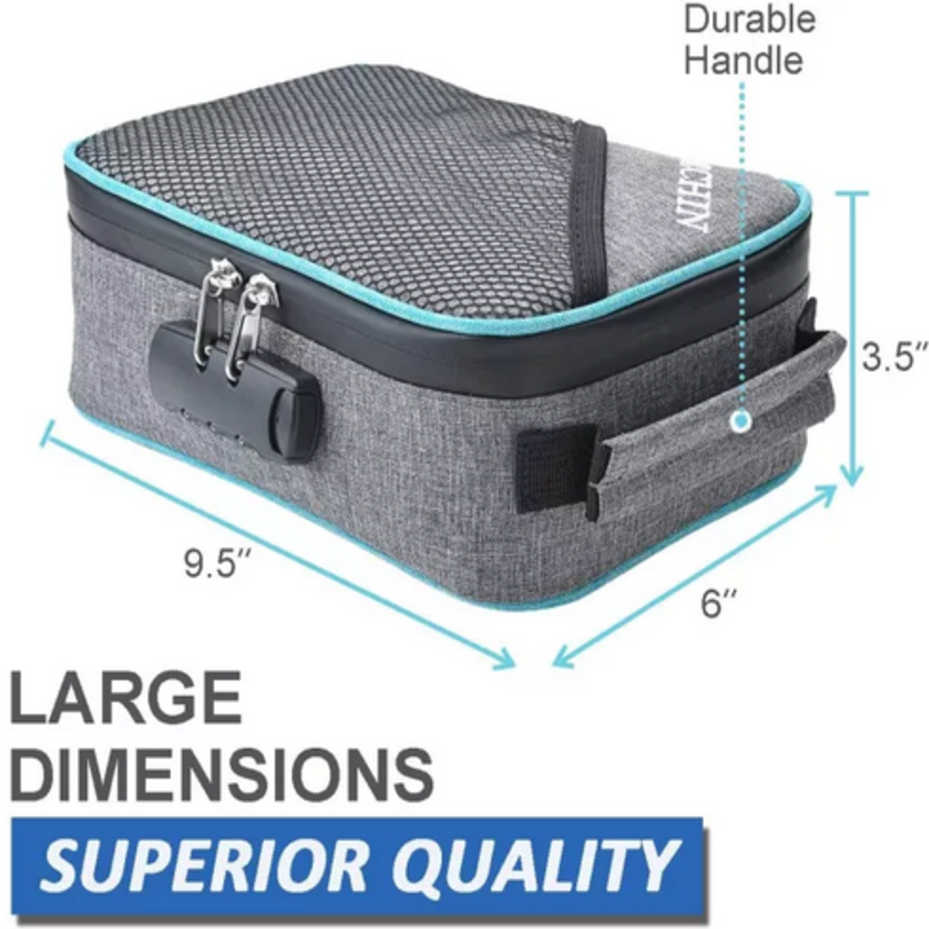 OZCHIN Smell Proof Bag with Combination Lock Odor Proof Stash Case Container; Medicine Lock Box Bag Travel Storage Case (Gray)