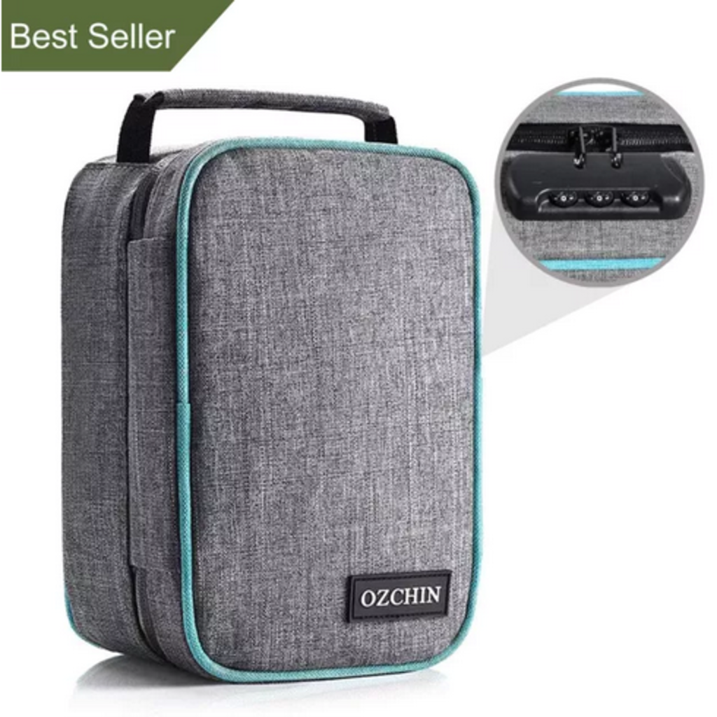 OZCHIN Smell Proof Bag with Combination Lock Odor Proof Stash Case Container; Medicine Lock Box Bag Travel Storage Case (Gray)