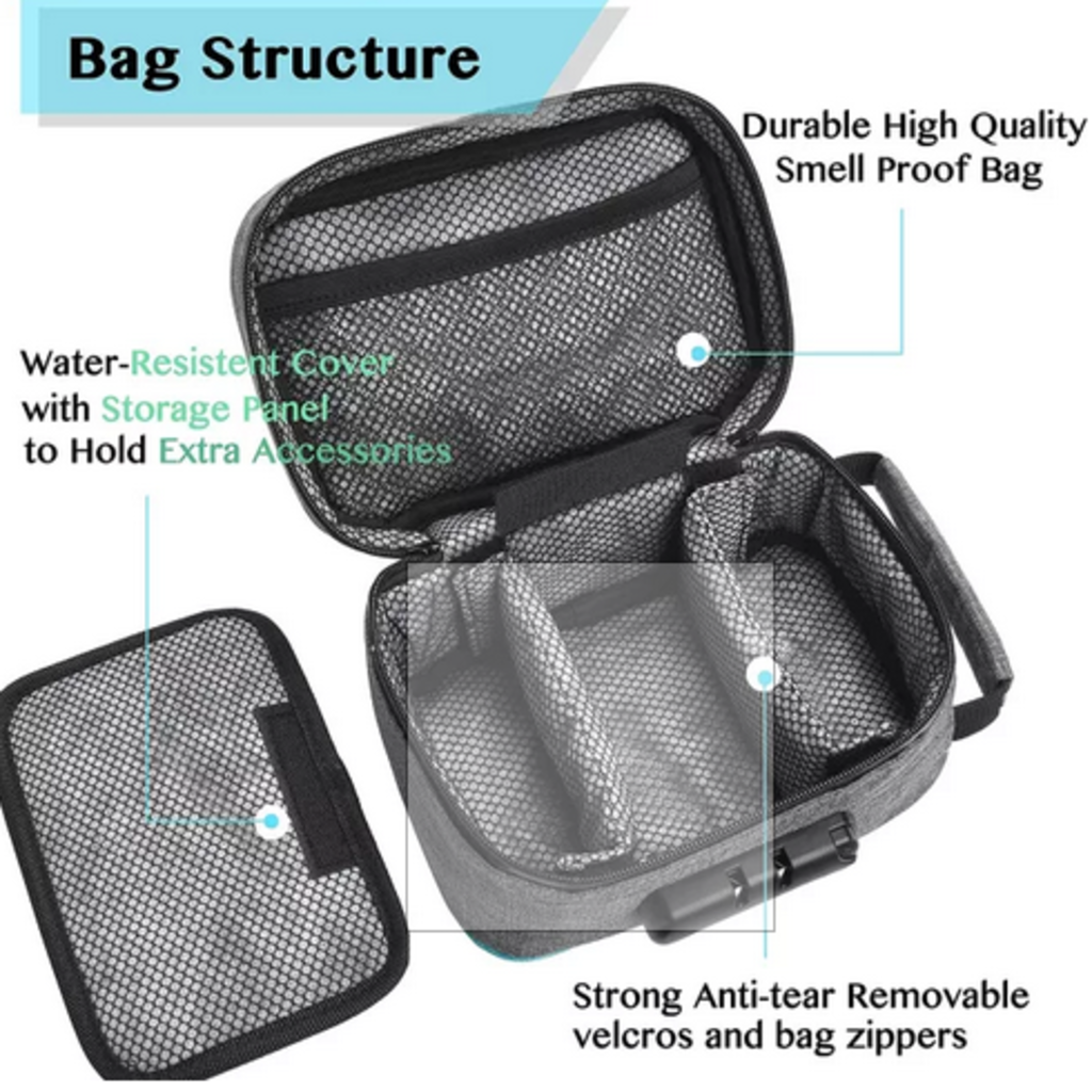 OZCHIN Smell Proof Bag with Combination Lock Odor Proof Stash Case Container; Medicine Lock Box Bag Travel Storage Case (Gray)
