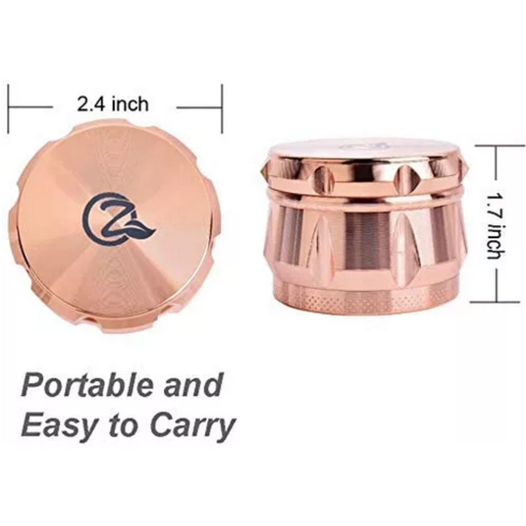 OZCHIN 4 Pieces Spice Herb Grinder 2.4&quot; Zinc Alloy with Pollen Scraper and Mini Cleaning Brush - Rose Gold