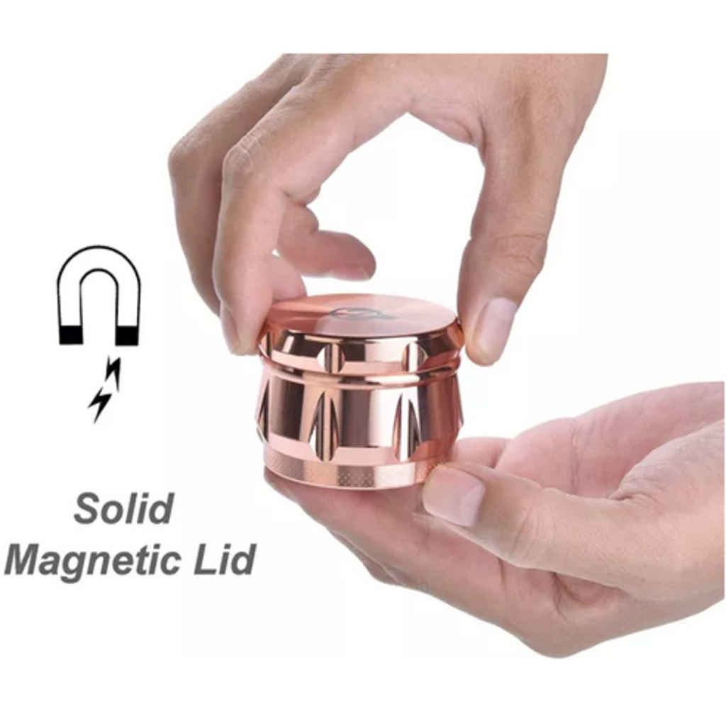 OZCHIN 4 Pieces Spice Herb Grinder 2.4&quot; Zinc Alloy with Pollen Scraper and Mini Cleaning Brush - Rose Gold