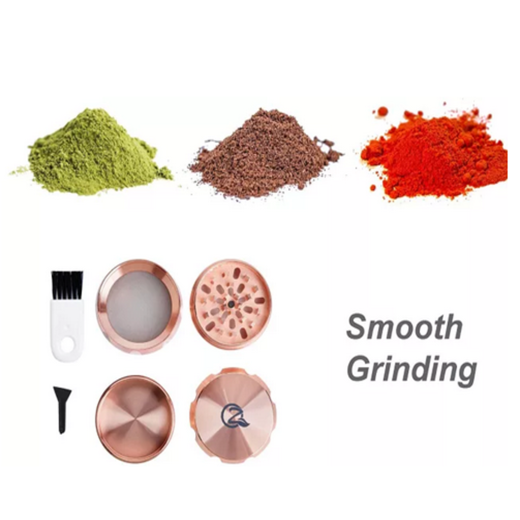 OZCHIN 4 Pieces Spice Herb Grinder 2.4&quot; Zinc Alloy with Pollen Scraper and Mini Cleaning Brush - Rose Gold