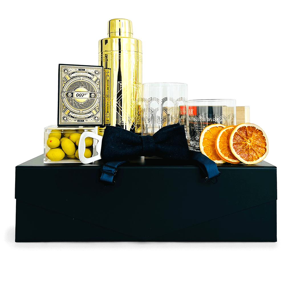 The home bar deserves to be fabulous and this gesture of celebration is a perfect choice for birthdays, special occasions and to warm a home. Viski Deco Cocktail Shaker 11 Cards 007, Foster and Rye Bowtie Bottle Opener