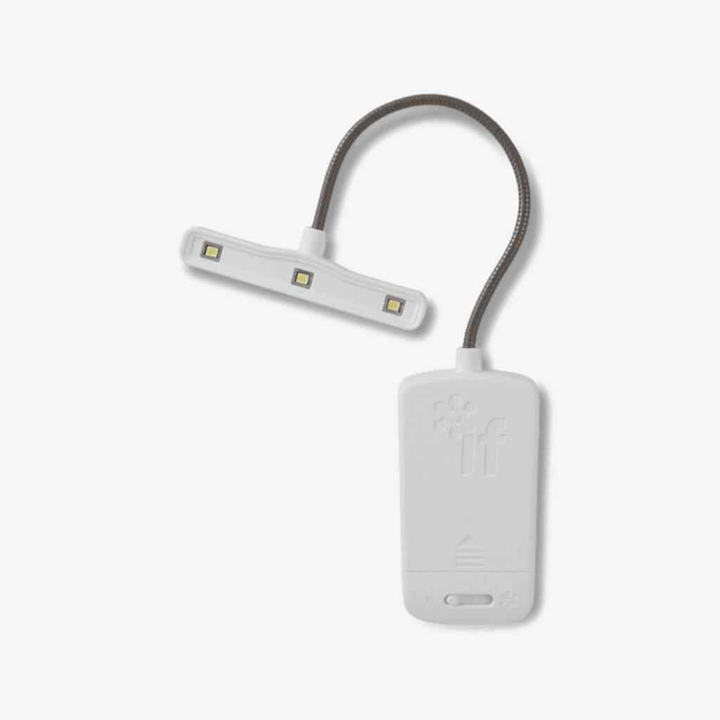 A very useful clip-on reading light, featuring an extra wide light beam – ideal for lighting bigger areas including larger format books, plans and maps. Often used by music performers! Combined with a flexible, positionable neck and longer battery life, this is a very practical multipurpose book light! 