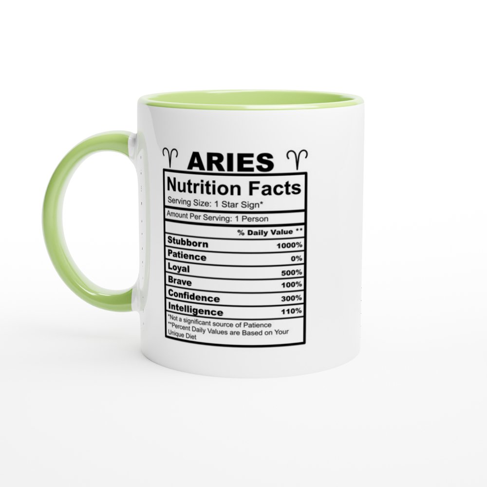 Aries Nutrition Facts White 11oz Ceramic Mug with Color Inside - The Gifted Man