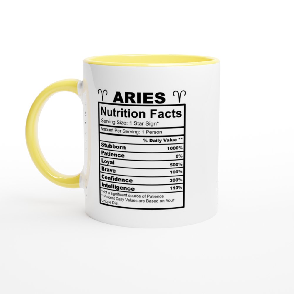 Aries Nutrition Facts White 11oz Ceramic Mug with Color Inside - The Gifted Man