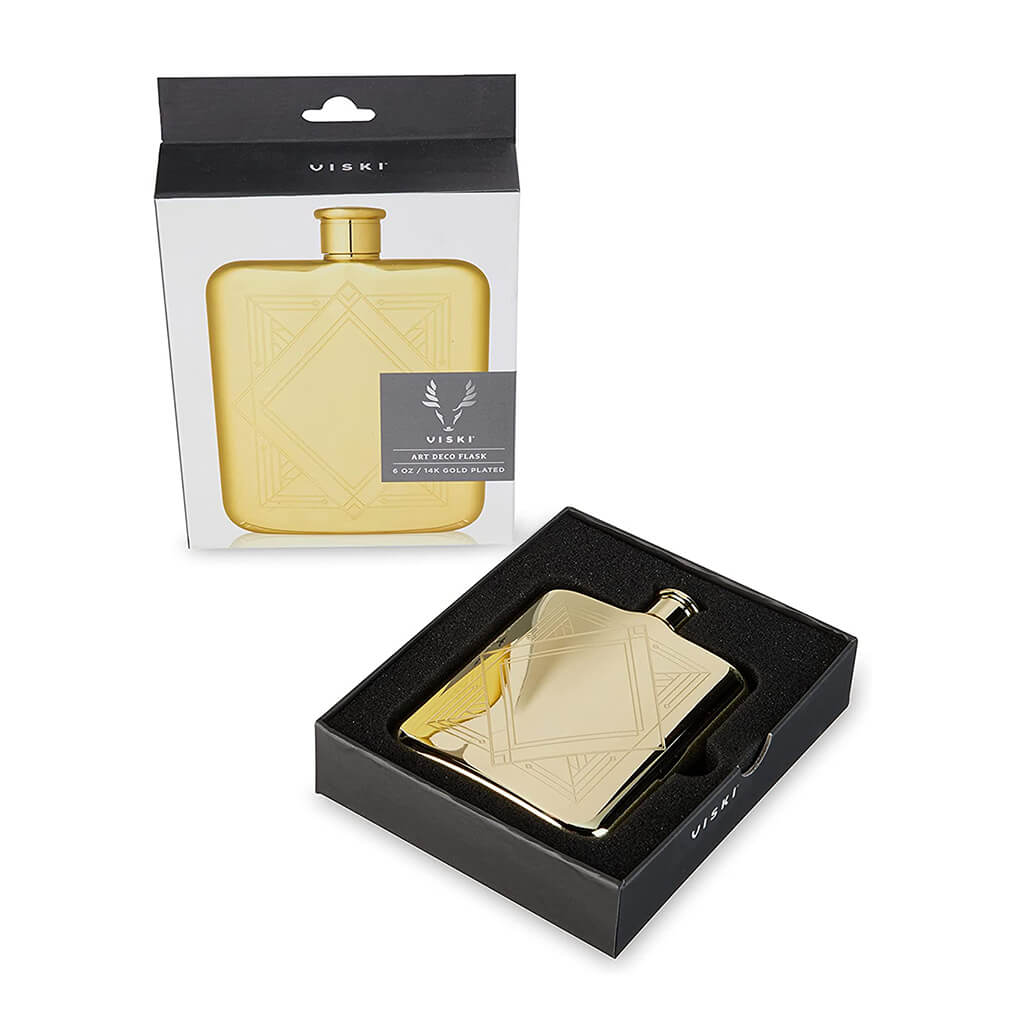 Art Deco Flask by Viski, Gold Plated - The Gifted Man