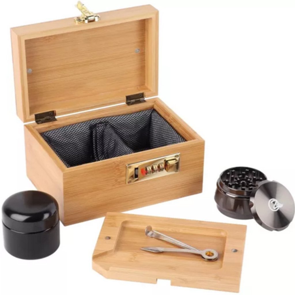 Bamboo Storage Box with Lock - Decorative box for Home Locking Bamboo Box with Grinder, Glass Jar, Tray - The Gifted Man