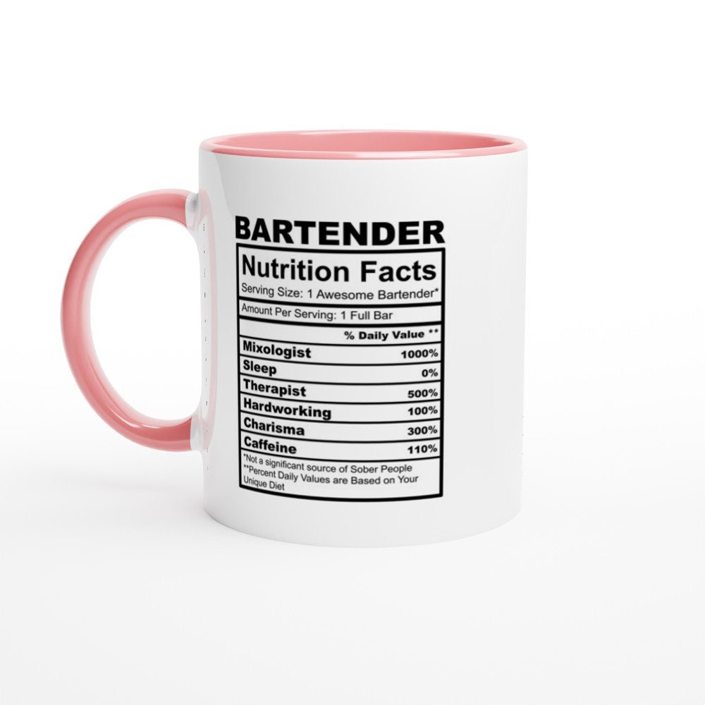 Bar Tender Nutrition Facts White 11oz Ceramic Mug with Color Inside - The Gifted Man