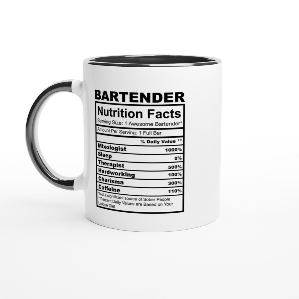 Bar Tender Nutrition Facts White 11oz Ceramic Mug with Color Inside - The Gifted Man