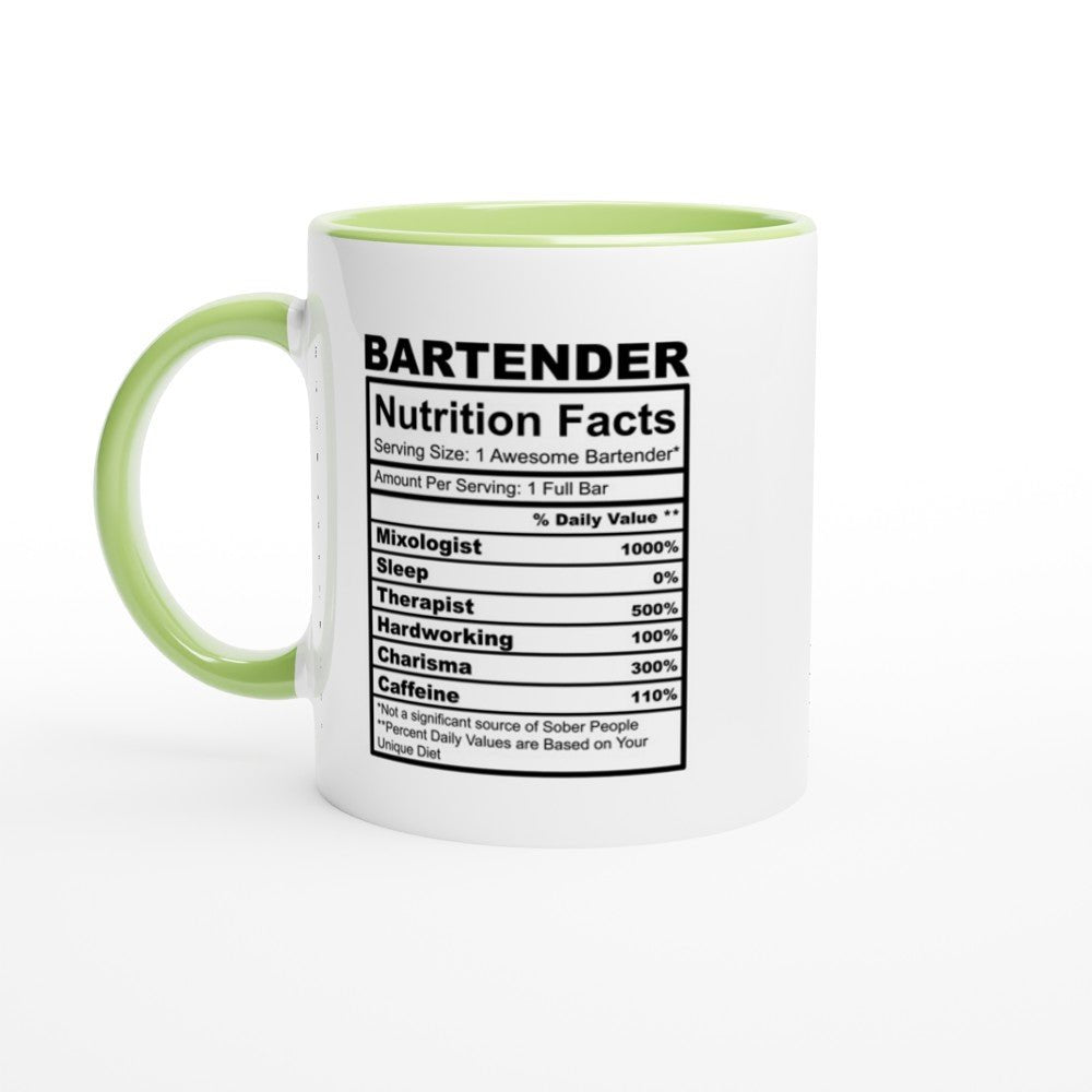 Bar Tender Nutrition Facts White 11oz Ceramic Mug with Color Inside - The Gifted Man