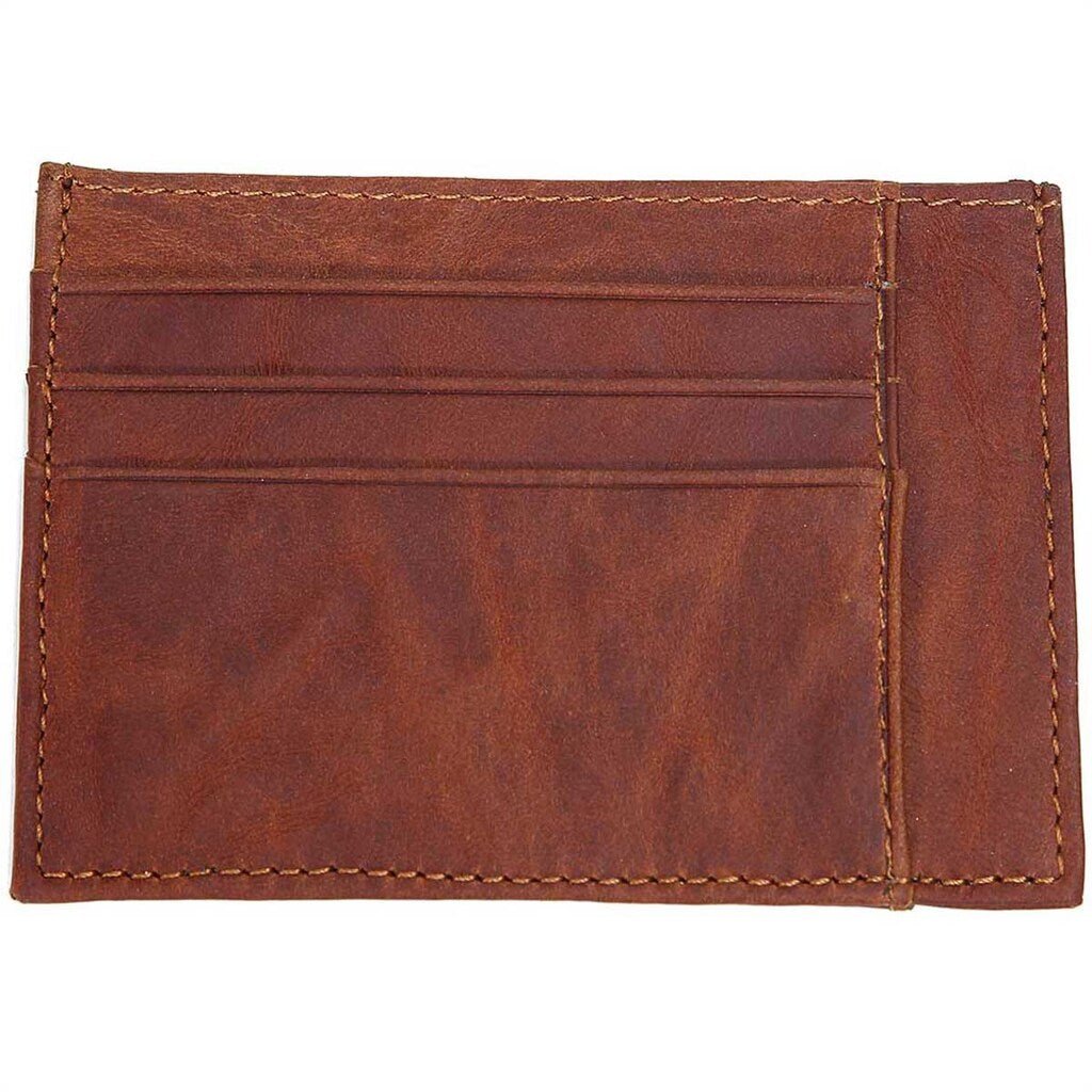 Brown Grained Leather Two Sided Card Case - The Gifted Man