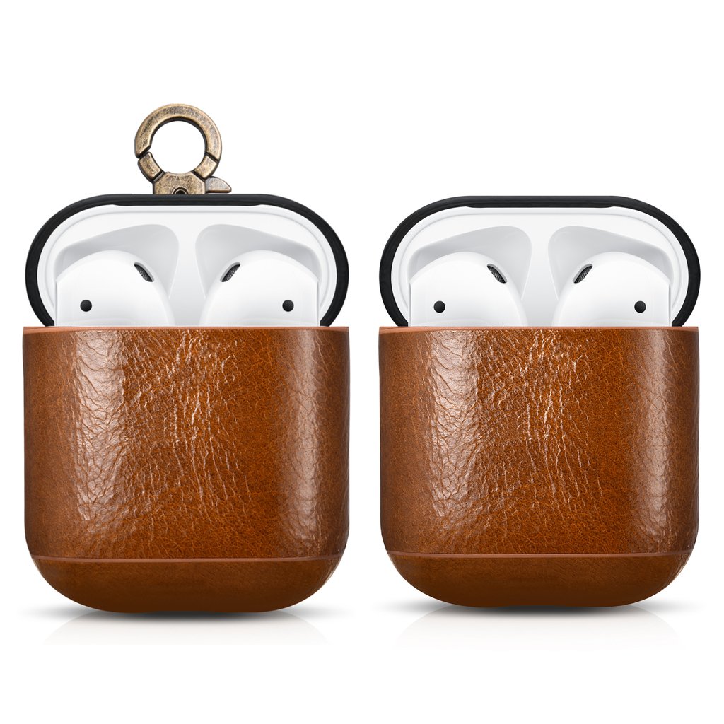 CairPods Luxury Premium Leather AirPods 1 &amp; 2 Case - Light Brown - With Metal Clip - The Gifted Man