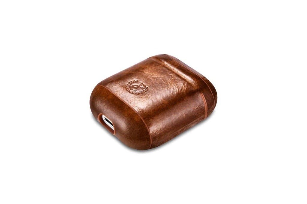 CairPods Luxury Premium Leather AirPods 1 &amp; 2 Case - Light Brown - With Metal Clip - The Gifted Man