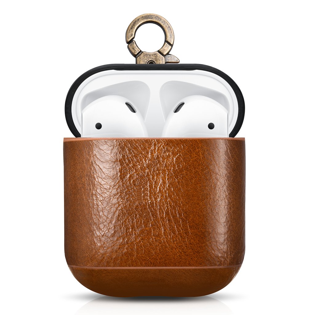 CairPods Luxury Premium Leather AirPods 1 &amp; 2 Case - Light Brown - With Metal Clip - The Gifted Man