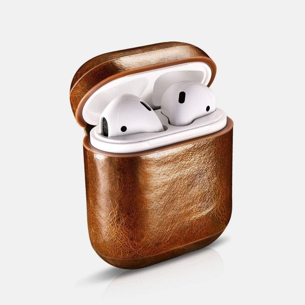 CairPods Luxury Premium Leather AirPods 1 &amp; 2 Case - Light Brown - Without Metal Clip - The Gifted Man
