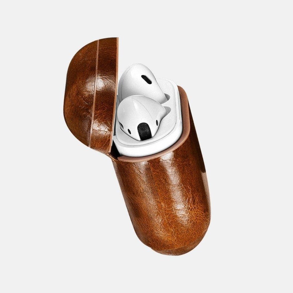 CairPods Luxury Premium Leather AirPods 1 &amp; 2 Case - Light Brown - Without Metal Clip - The Gifted Man