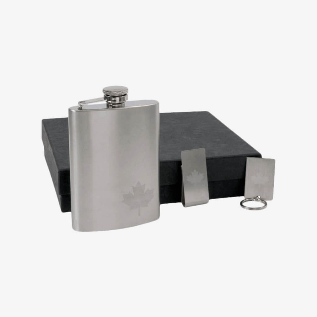 Canadian Flag Flask, Key Fob and Money Clip Gift Set - The Gifted Man