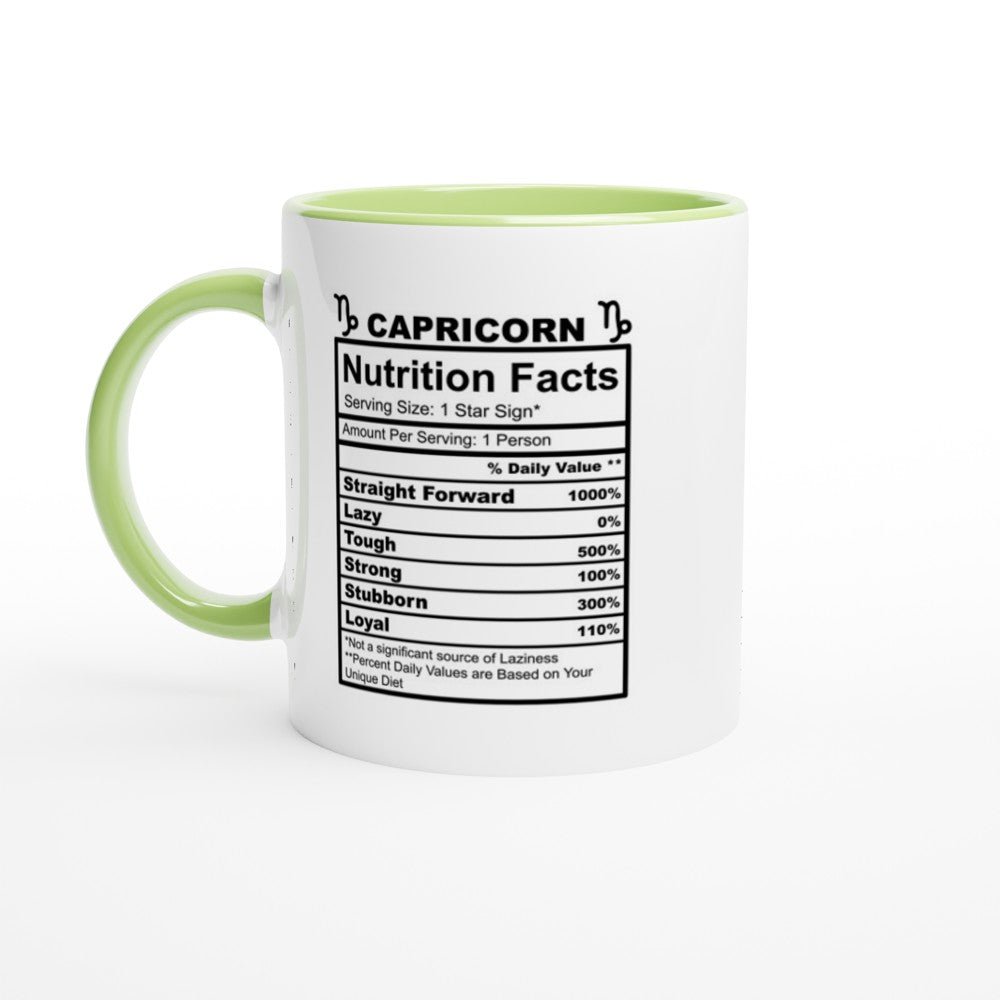 Capricorn Nutrition Facts White 11oz Ceramic Mug with Color Inside - The Gifted Man