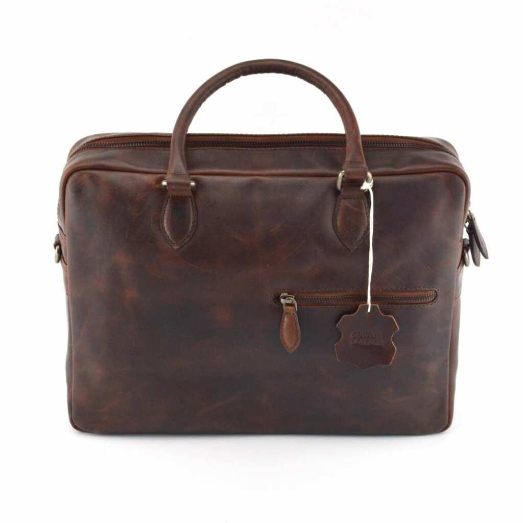 Charlemagne Retro Style Laptop Leather Bag 14&quot; Brown - The Gifted Man