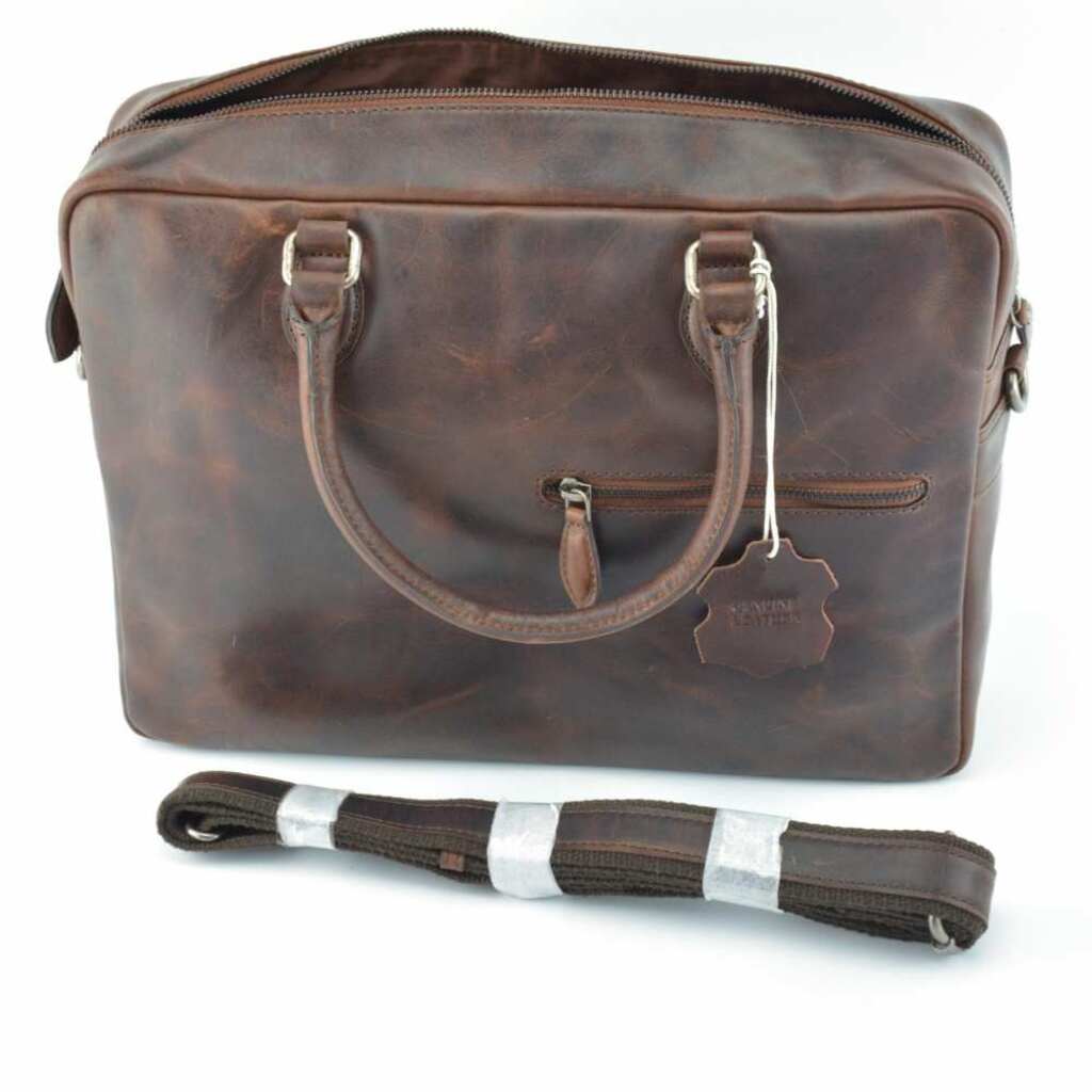 Charlemagne Retro Style Laptop Leather Bag 14&quot; Brown - The Gifted Man